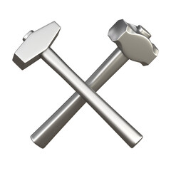 Crossed steel blacksmith hammers on isolated background