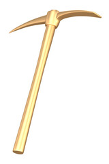 Golden pickaxe on isolated background