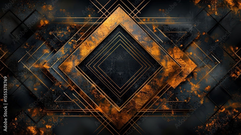 Poster Dynamic geometric patterns in abstract art digital creation vibrant color contrast modern aesthetics top-down view visual depth