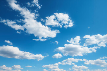 Fototapeta premium Bright Blue Sky with White Fluffy Clouds Against a Clear Horizon for Scenic Background