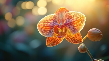 Orange orchid flower in sunlight.