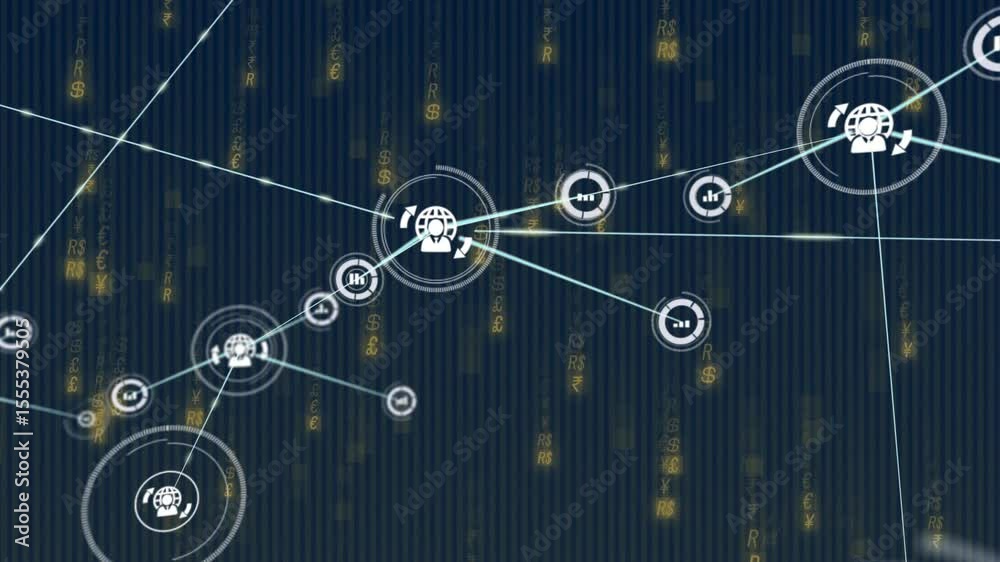 Aufkleber Central node transforming into globe-headset extending lines toward data icons for network mapping