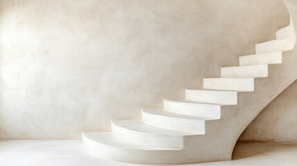 Elegant plaster staircase with soft lighting creates serene atmosphere