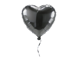 A single, shiny black heartshaped balloon isolated on transparent background