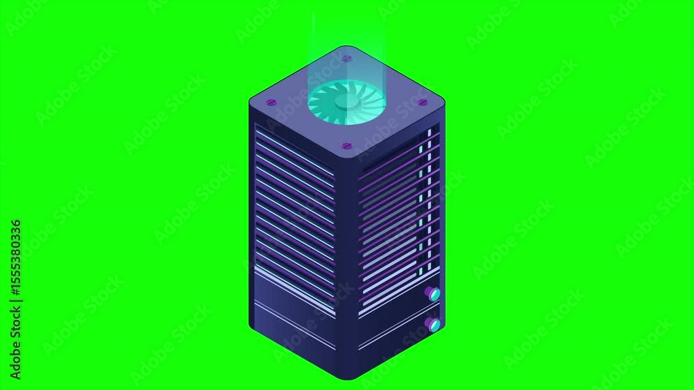 Poster Isometric futuristic server animation. Isometric database or data center. Abstract blockchain. Computer storage. Cloud storage. 4K video animated in isometric style