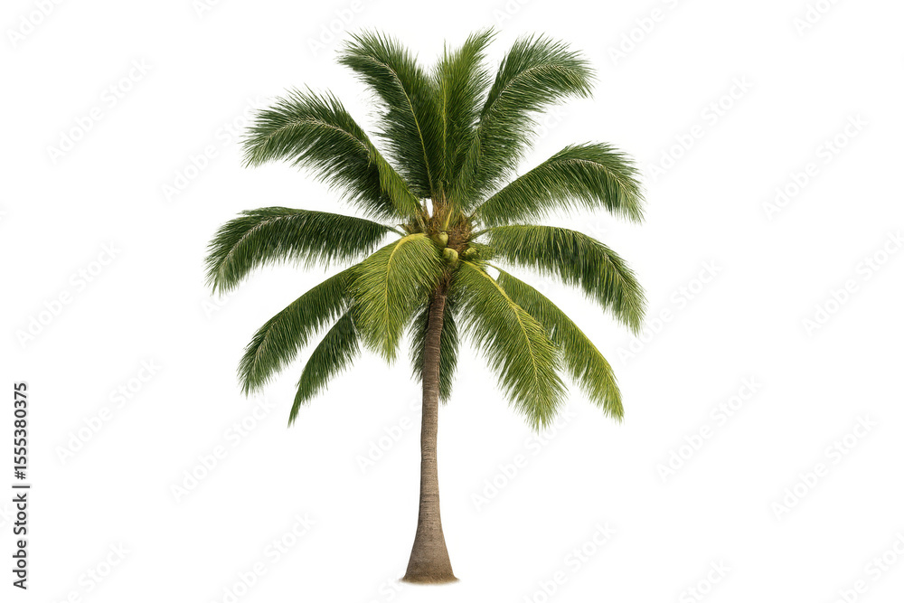Fototapete realistic 3d rendering of a single coconut palm tree with its characteristic long, green leaves sway