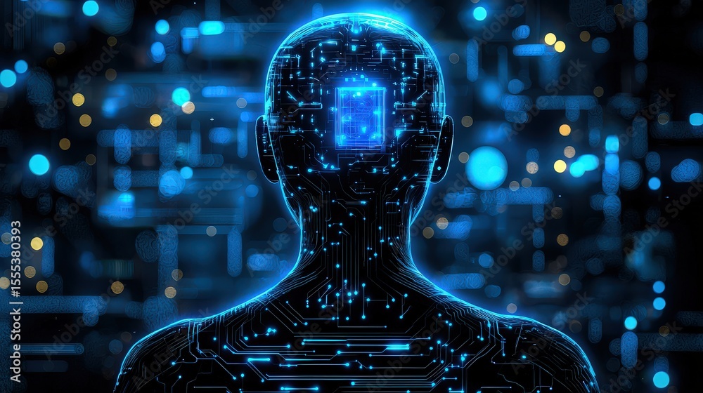 Poster Exploring the future of artificial intelligence and human interaction in a digital landscape cybernetic art futuristic environment
