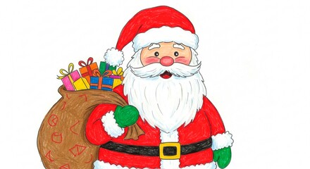 Fototapeta premium Illustration of santa claus holding a bag full of colorful christmas gifts