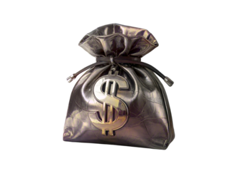 A shiny gold dollar money bag isolated on transparent background
