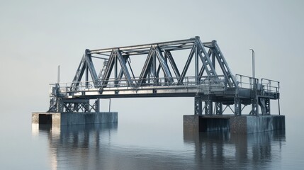 Fototapeta premium Detailed architectural rendering of a steel truss bridge in calm waterscape