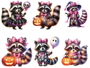 Halloween Raccoon Spooky pink bow