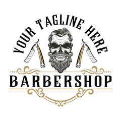 barbershop Vector logo design with decorative ornament frame vintage style	
