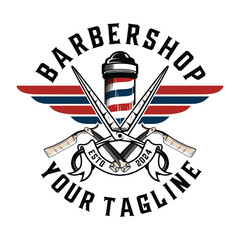 barbershop Vector logo design with decorative ornament frame vintage style	
