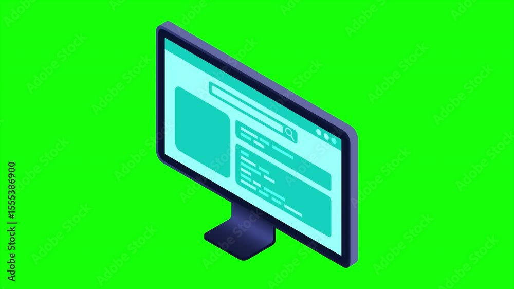 Wall mural isometric monitor animation. computer monitor isometric desktop. modern monitor. 4k video animated i