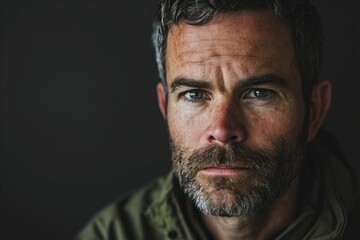 Portrait of a handsome mature man with long beard and mustache.