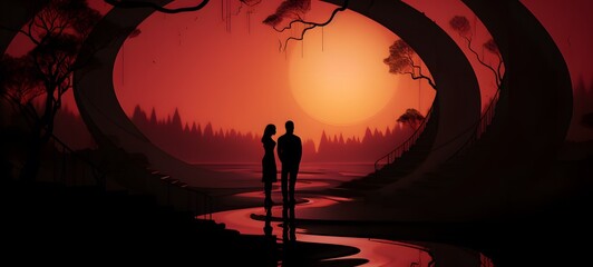 pop surreal unreal silhouettes spiral towards vampire,ai generatif