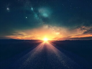 Fototapeta premium sunset landscape, starry sky, ocean horizon, warm colors, tranquil scene