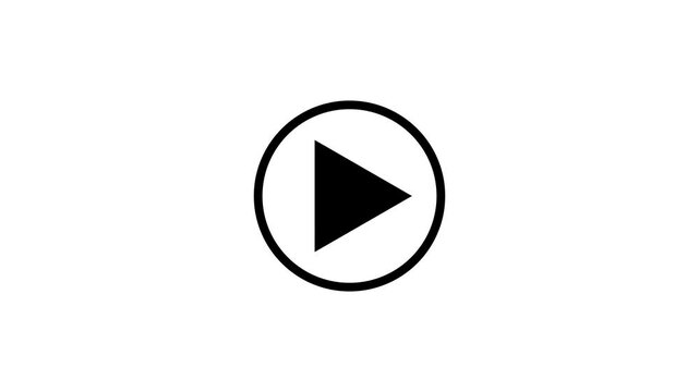 Play button on black background. Start button. Play button icon animation on circle. Video play button icon concept.
