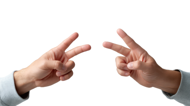 Rock Paper Scissors: Two hands poised in a playful game of strategy, making gestures. A modern artistic expression.