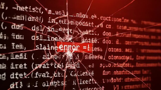 Cracked screen displaying error message on a red background with code