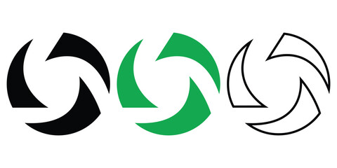 Circular Recycle Symbol Set. Green, Black, and Outline Eco Icons.