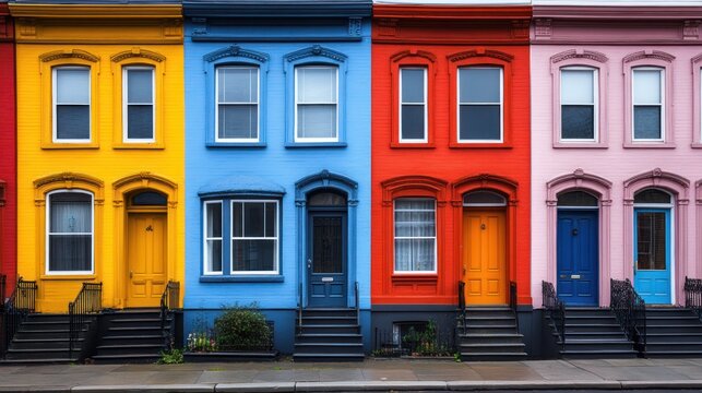 Colorful row houses with vibrant exteriors