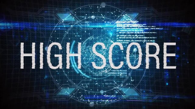 Globe starting rotation on startup displaying progress arcs and glitching text showing high score