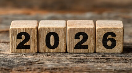 2026 Year: Wooden Blocks Displaying New Year Date