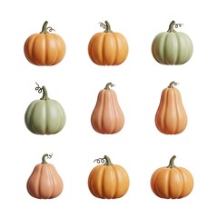 Collection of various pumpkins showcasing different shapes and colors, capturing the essence of autumn season