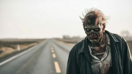 Eerie zombie stalks desolate highway in gripping sequence of motion