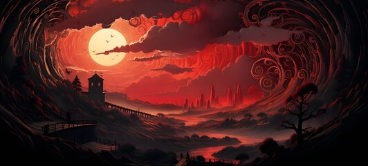 pop surreal unreal silhouettes spiral towards dracula,ai generatif