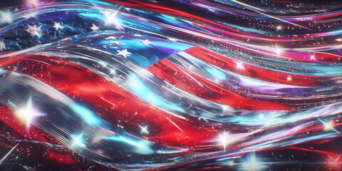 United states flag waving in festive atmosphere with sparkling lights