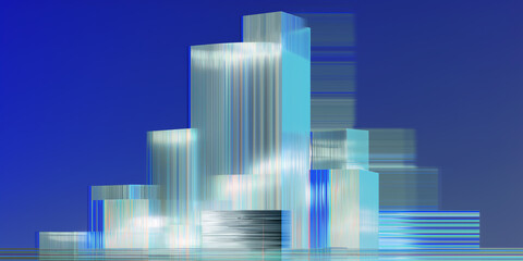 Abstract glass skyscrapers rising into the blue night sky