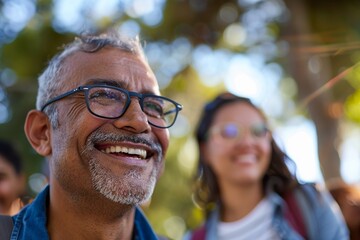 Portrait of happy senior man with his daughter in the park.