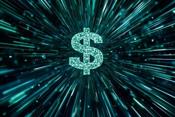 Teal dollar sign graphic in motion blur.