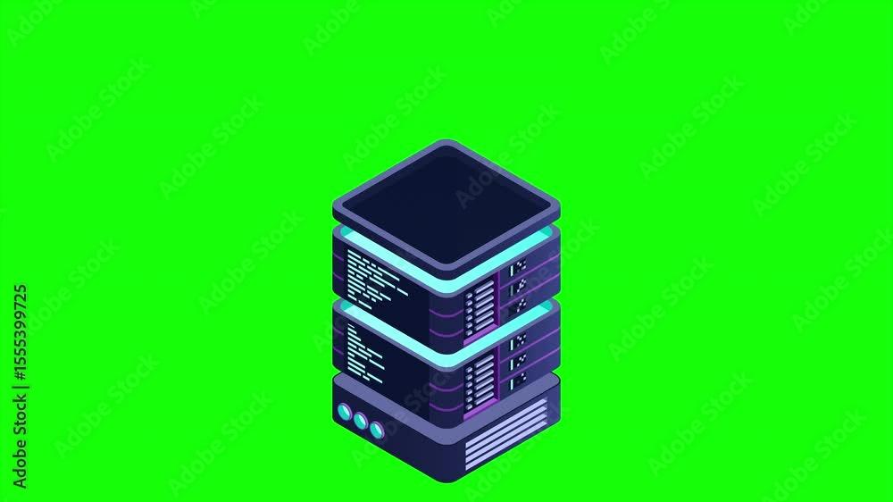 Poster isometric futuristic server animation. isometric database or data center. abstract blockchain. compu