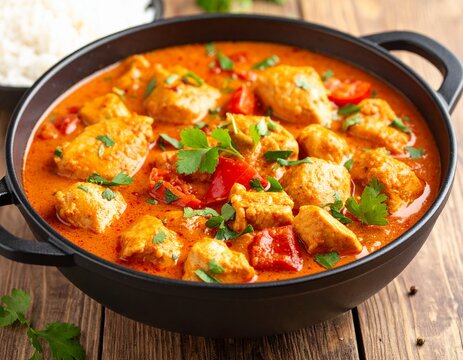 indian chicken curry in balti dish