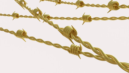 The Gold  barbed wire for war concept  3d Rendering.