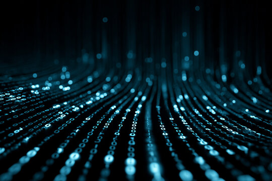 Blue Binary Data Matrix on coputer wallpaper, Generative AI