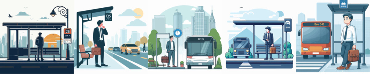 vector image of a man waiting at a bus stop on a white background © Andreas