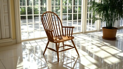 Fototapeta premium Sunlit Wooden Chair in Room