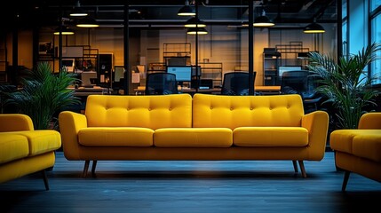 Modern yellow sofa in a stylish office