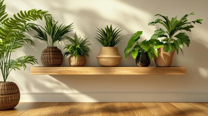 Wooden Shelf with Houseplants