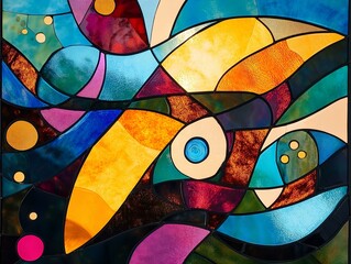 Fototapeta premium abstract stained glass, bright colors, organic forms, light and shadow interplay.