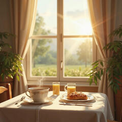 table setting in a morning near window