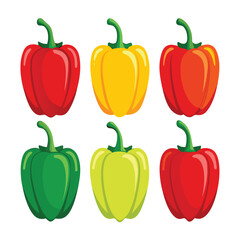 six peppers vegetable separately set  isolated  on white background
