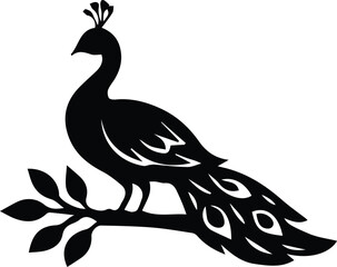 Simple peacock on tree branch design isolated on white background eps