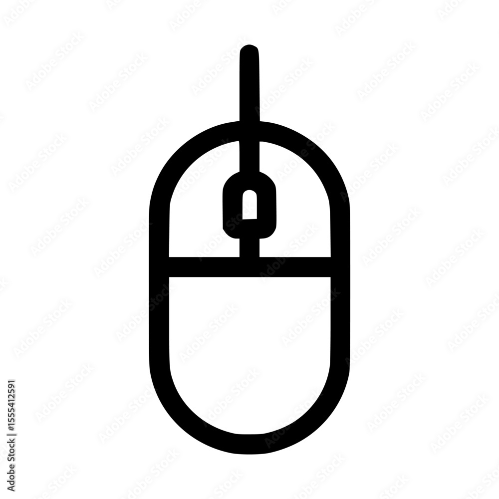 Fototapete A simple black and white line drawing of a computer mouse with a cord.