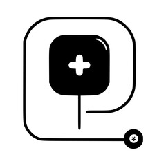 Obraz premium Medical IV drip bag icon; simple, black and white illustration.