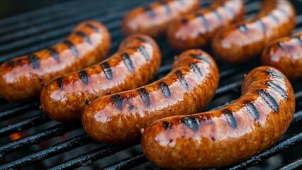 Fototapeta premium Grilled Sausages on Barbecue